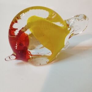 Art Glass Hand Blown Fish Yellow and Red Glass Fish Paperweight